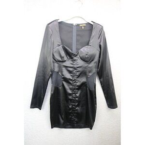 Kaylee Kollection Long Sleeve Black‎ Satin Cut-Out Dress-Large-Whimsigoth-Goth